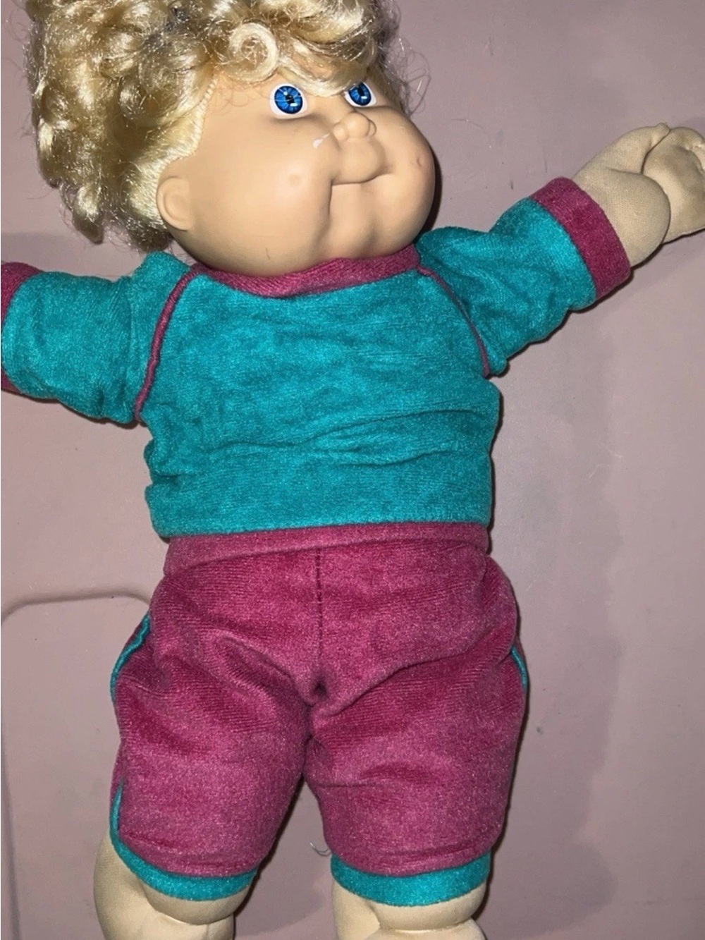 Vintage Cabbage Patch Kids Blonde Blue Eyes Doll Retro Tracksuit